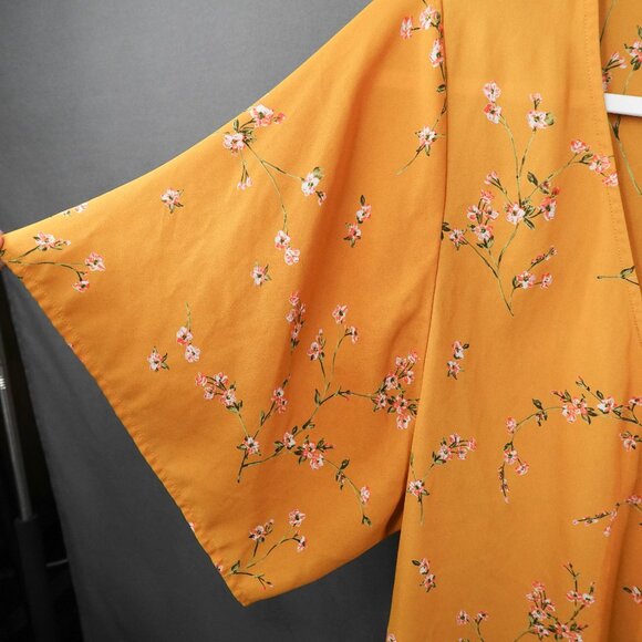 Express Womens Top XS Yellow Floral Sheer Flowy Romantic Coquette Wrap Coastal - Picture 3 of 11